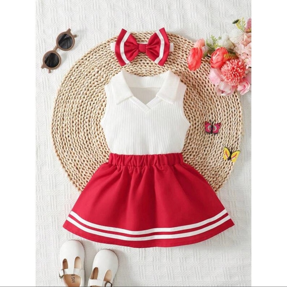 3 piece Baby Girl Red Cheer Leader Outfit 9-12M
